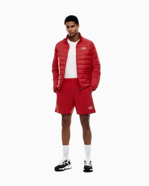 EA7 Red Packable Down Jacket With Front Zip Core Identity for men