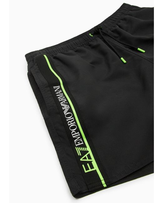 EA7 Black Asv Logo Tape Swim Trunks for men