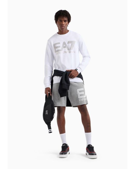 EA7 White Logo Series Cotton Crew-neck Sweatshirt for men