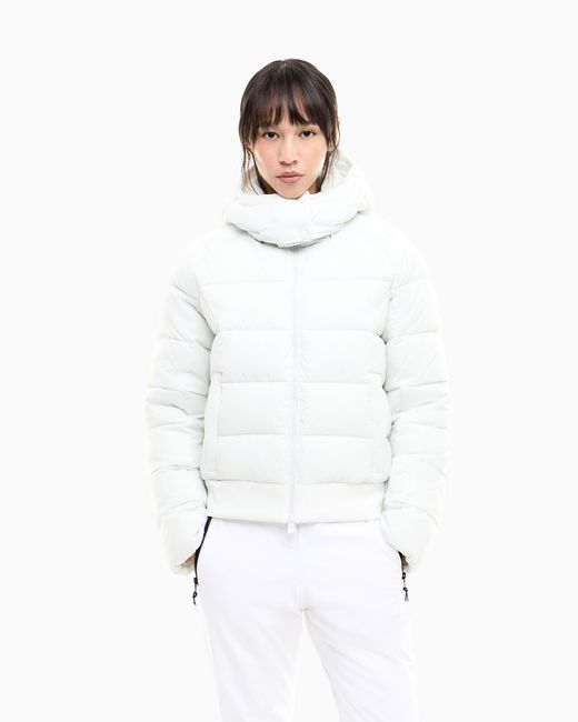 EA7 White Bomber Jacket Regular Fit Padded With Hood