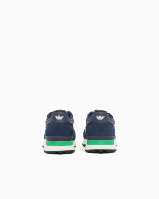 EA7 Blue Fabric Sneaker With Suede Inserts Vintage Running