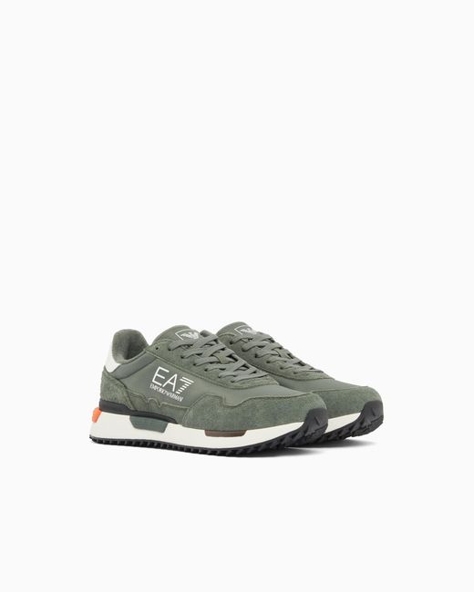 EA7 Green Vintage Sneaker Mit Wildledereinsätzen Vintage Running