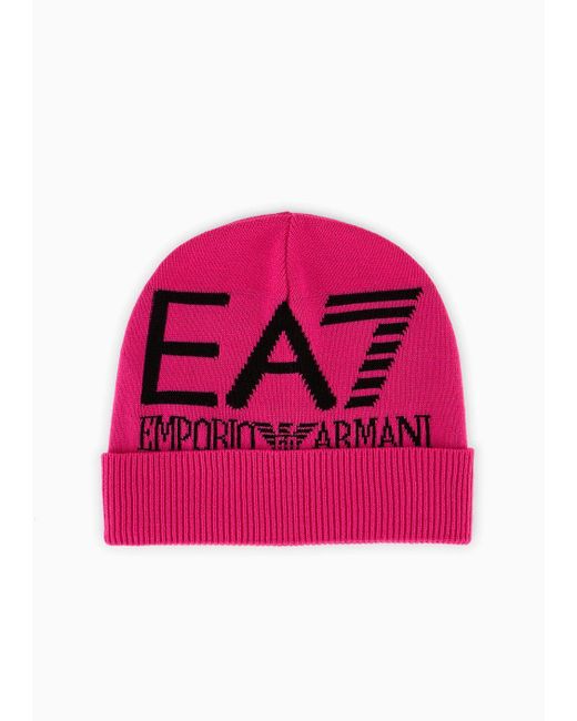EA7 Pink Beanie With Oversized Logo