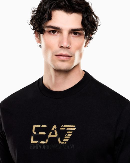 EA7 Black Premium Label Cotton Jersey Crew-Neck T-Shirt for men