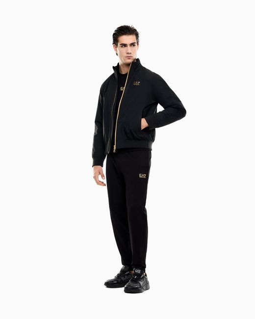 EA7 Black Oversized Bomber Jacket Core Identity With Hood for men