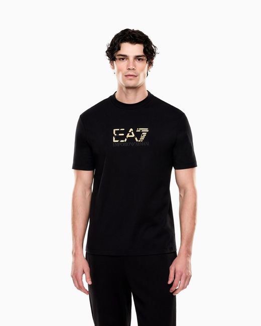 EA7 Black Premium Label Cotton Jersey Crew-Neck T-Shirt for men