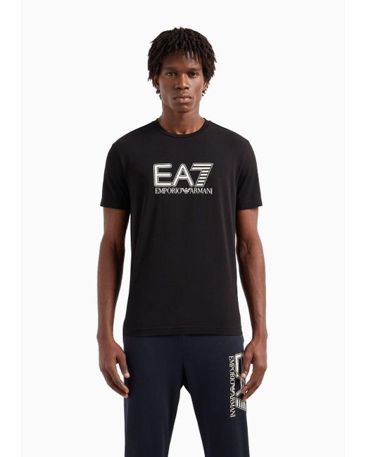T-shirt Girocollo A Maniche Corte Visibility In Cotone Stretch di EA7 in Black da Uomo