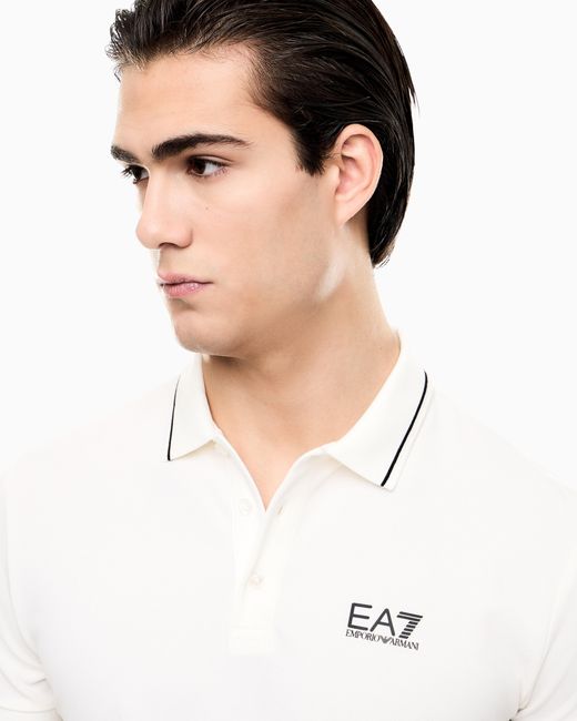 EA7 White Core Identity Stretch-Cotton Piqué Polo Shirt for men