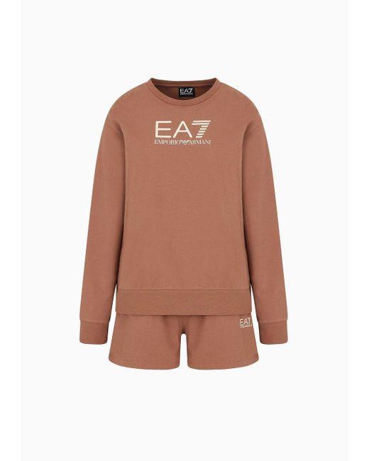 EA7 Brown Shiny Stretch-cotton Tracksuit