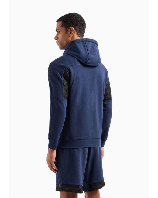EA7 Blue Logo Series Hooded Cotton Sweatshirt for men