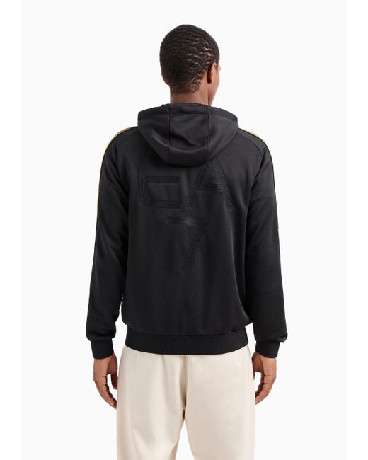 EA7 Black Cotton-blend Soccer Hooded Sweatshirt for men