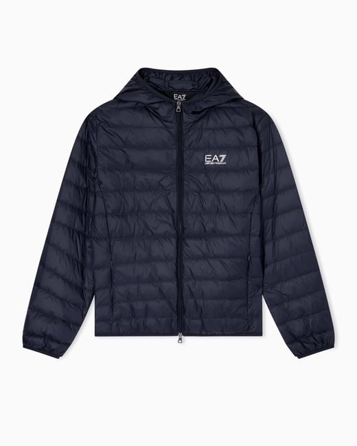 EA7 Blue Insulated Down Jacket With Fixed Hood Core Identity for men