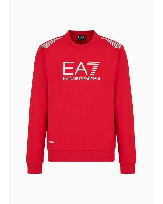 EA7 Asv 7 Lines Sweatshirt Mit Rundhalsausschnitt, Gefertigt Aus Einer Baumwoll-mischung in Red für Herren