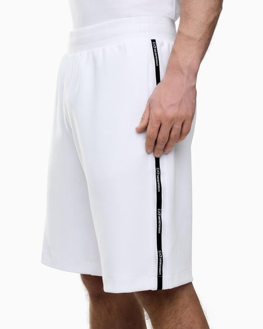 EA7 White Logo Series Cotton-Blend Interlock Bermuda Shorts for men