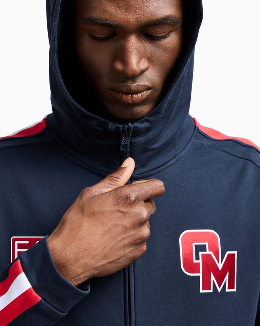 EA7 Blue Olimpia Milano Cotton Hooded Sweatshirt for men