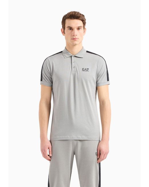 EA7 Gray Logo Series Cotton Polo Shirt for men