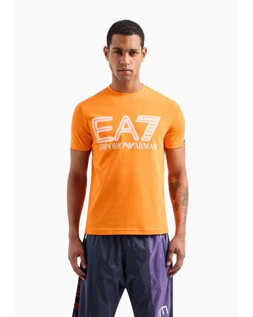 EA7 Orange Logo Series Stretch-cotton Short-sleeved T-shirt for men