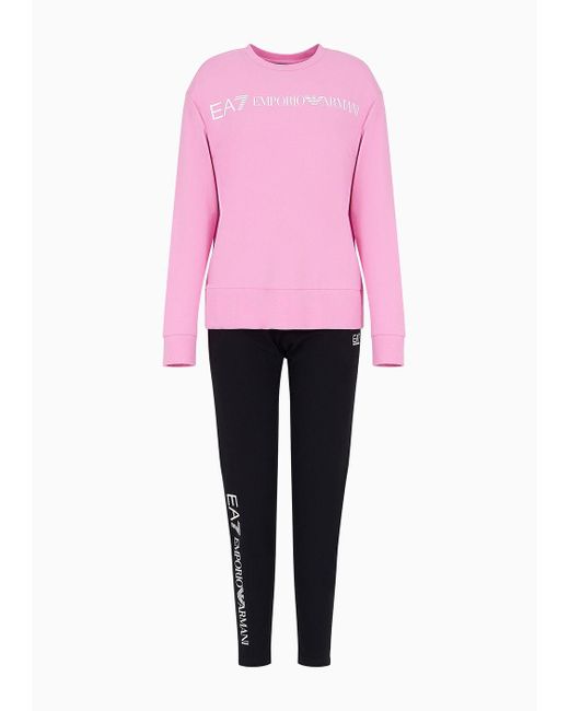 EA7 Pink Stretch-cotton Tracksuit With Logo