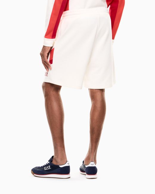 EA7 White Summer Block Pure Cotton Shorts for men