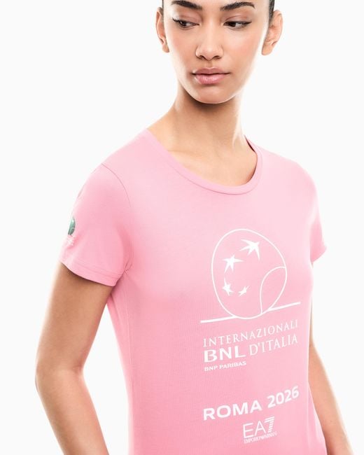 EA7 Pink Internazionali Bnl D'Italia Cotton Crew-Neck T-Shirt