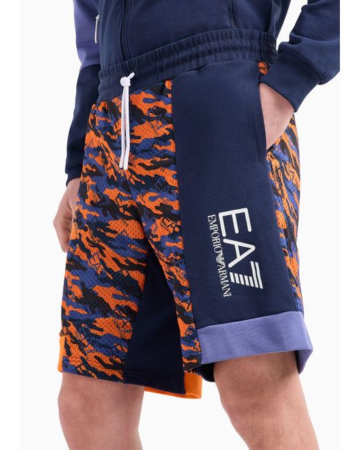 EA7 Blue Graphic Series Cotton Bermuda Shorts for men
