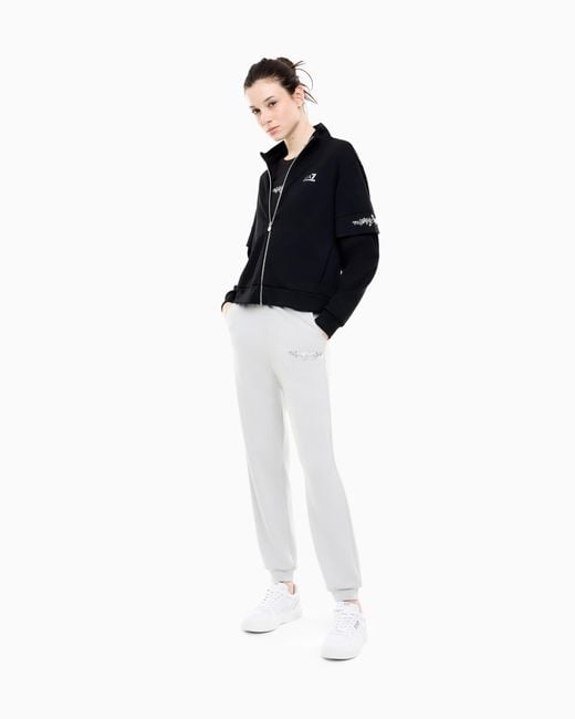 EA7 White Trousers Logo Series Regular Fit Jersey