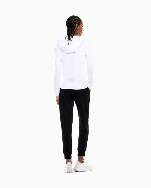 EA7 White Viscose Suit With A Zip-Up Hoodie And Micro-Studs Tracksuit