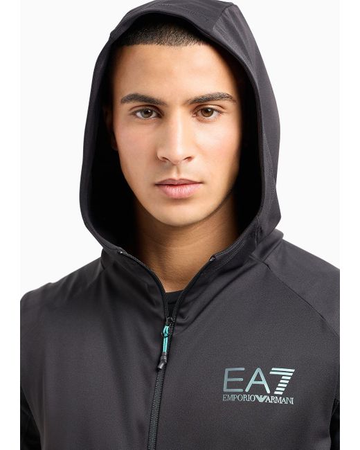 EA7 Blue Dynamic Athlete Hooded Gilet In Vigor7 Technical Fabric for men
