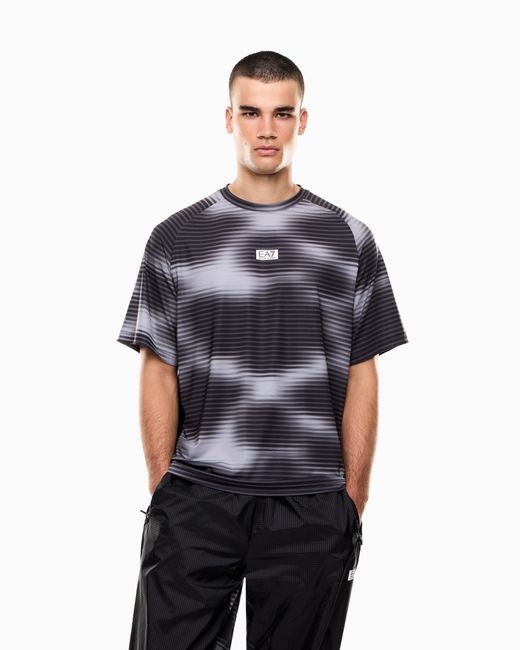 EA7 Blue Dynamic Athlete Printed T-Shirt for men