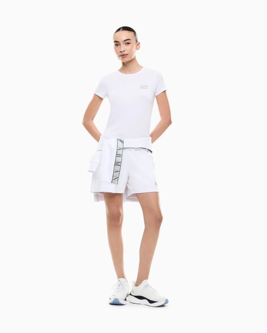 EA7 White Natural Ventus7 Technical Fabric T-Shirt