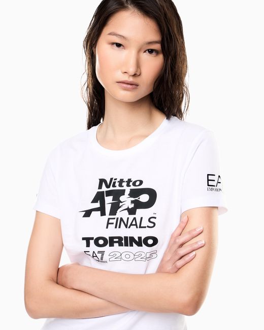 EA7 White Nitto Atp Finals Crew Neck T-Shirt With Event Logo