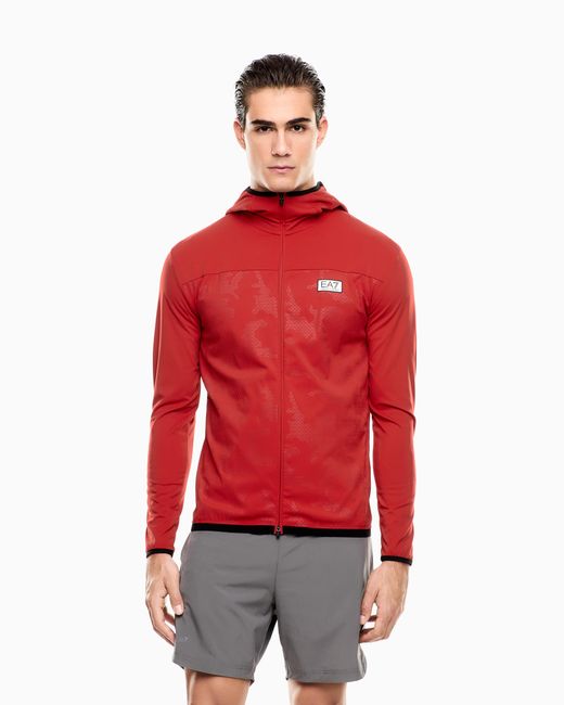 EA7 Red Dynamic Athlete Hooded Sweatshirt for men
