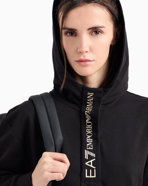 EA7 Black Stretch Cotton Jersey Hooded Tracksuit