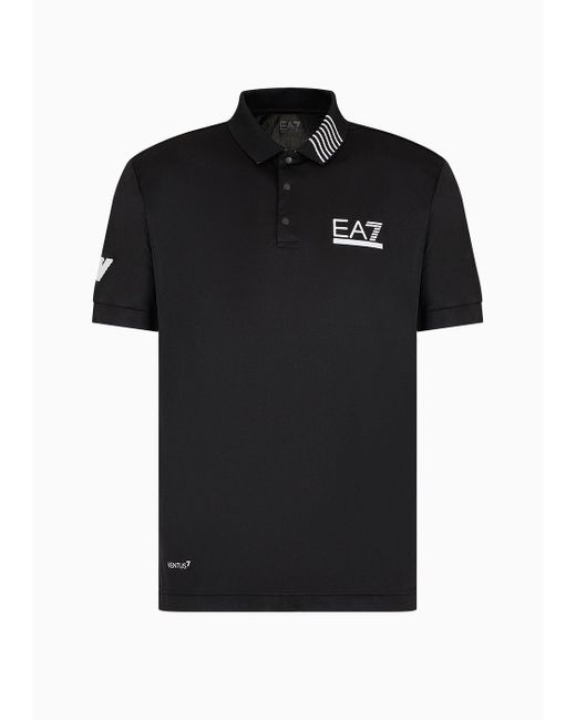 EA7 Black Tennis Pro Polo Shirt In Ventus7 Technical Fabric for men