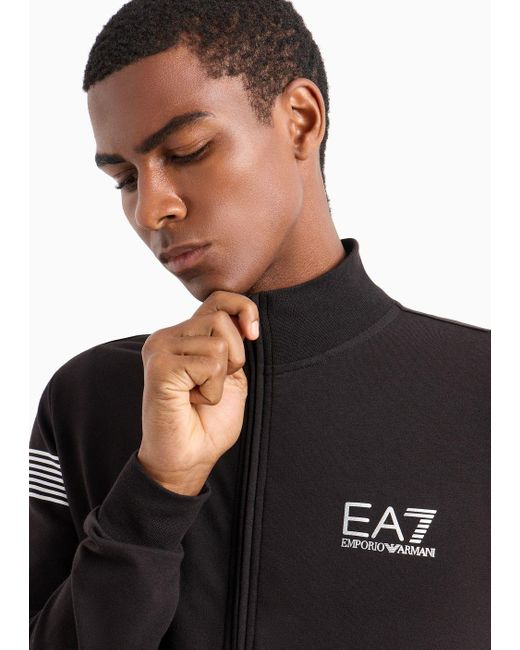 EA7 Black Asv 7 Lines Cotton-blend Zip-up Sweatshirt for men