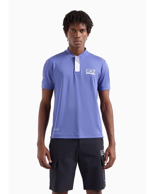 EA7 Blue Tennis Pro Henley-collar Polo Shirt In Ventus7 Technical Fabric for men