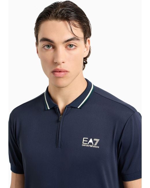EA7 Blue Stretch Piqué Golf Pro Polo Shirt for men