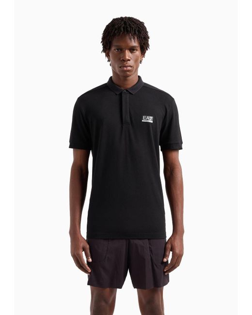 EA7 Black Dynamic Athlete Polo Shirt In Natural Ventus7 Technical Fabric for men
