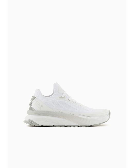 EA7 White Crusher Distance Sonic Knit Sneakers
