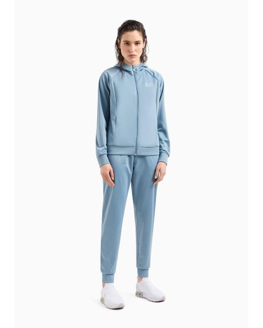EA7 Blue Technical-fabric Tracksuit With Oversized Logo