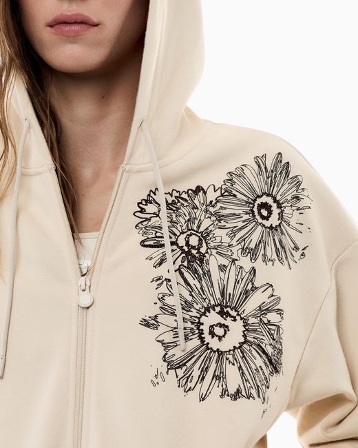 EA7 Natural Graphic Series Cotton-Blend Hooded Sweatshirt With Floral Print