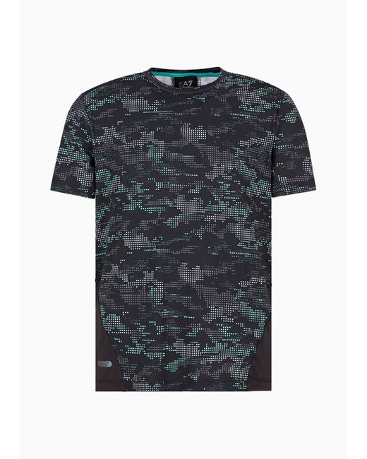 EA7 Black Dynamic Athlete Printed T-shirt In Ventus7 Technical Fabric for men