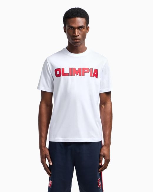EA7 White Olimpia Milano Crew-Neck Cotton T-Shirt for men