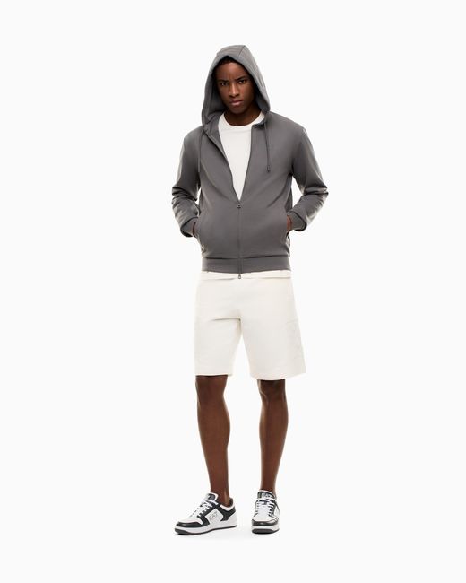 EA7 Gray Logo Series Cotton Hooded, Zip-Up Sweatshirt for men