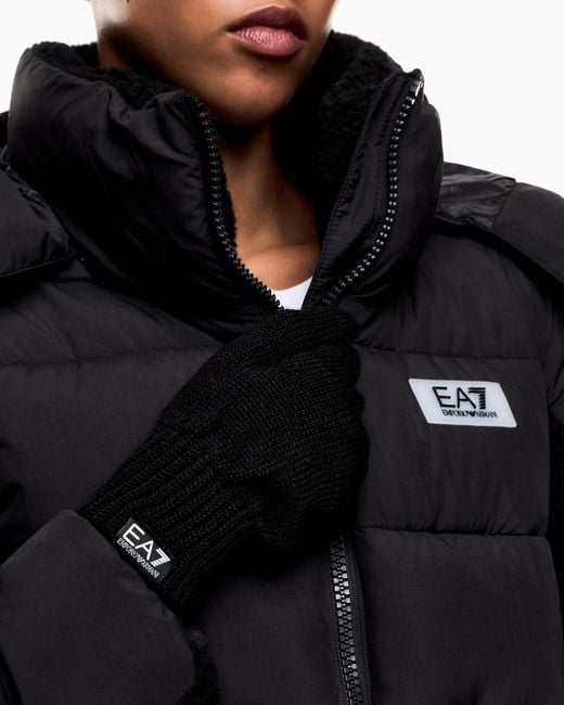 EA7 Black Wool-Blend Gloves
