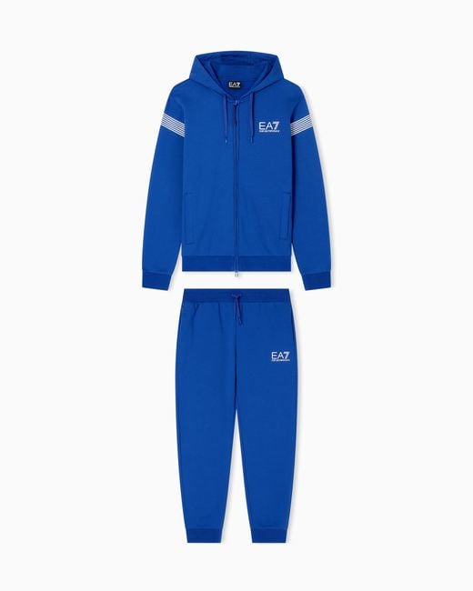 EA7 Blue Asv 7 Lines Cotton-Blend Jersey Tracksuit for men