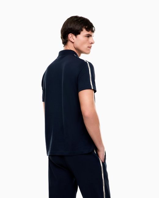 EA7 Blue Logo Series Cotton-Jersey Polo Shirt for men