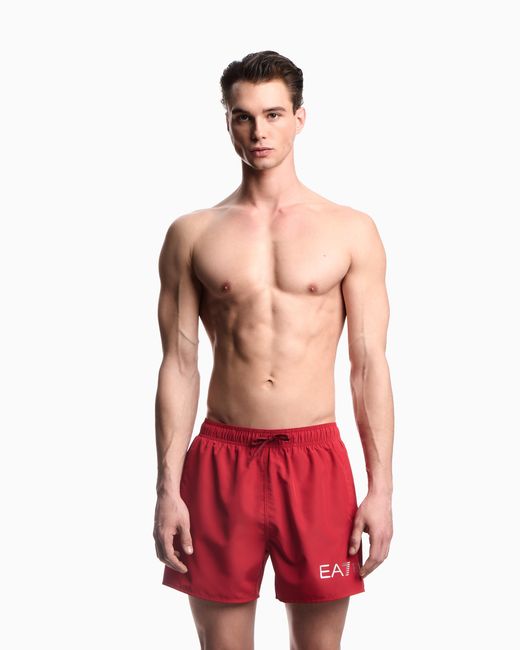 EA7 Red Swim Shorts With A Drawstring Waist And Side Pockets for men