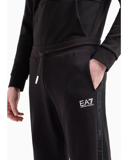 EA7 Black Cotton Logo Series Joggers for men