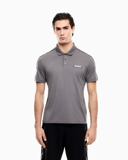 EA7 Gray Logo Series Cotton-Jersey Polo Shirt for men